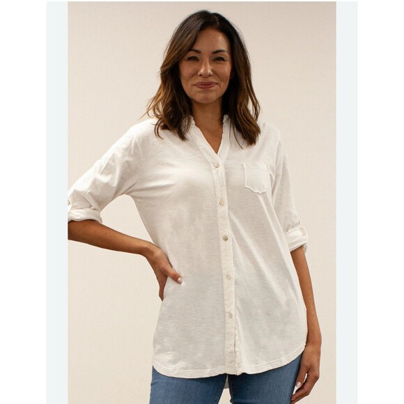 Caite Shirt White Embroidered Size S Long Sleeve - Picture 1 of 9